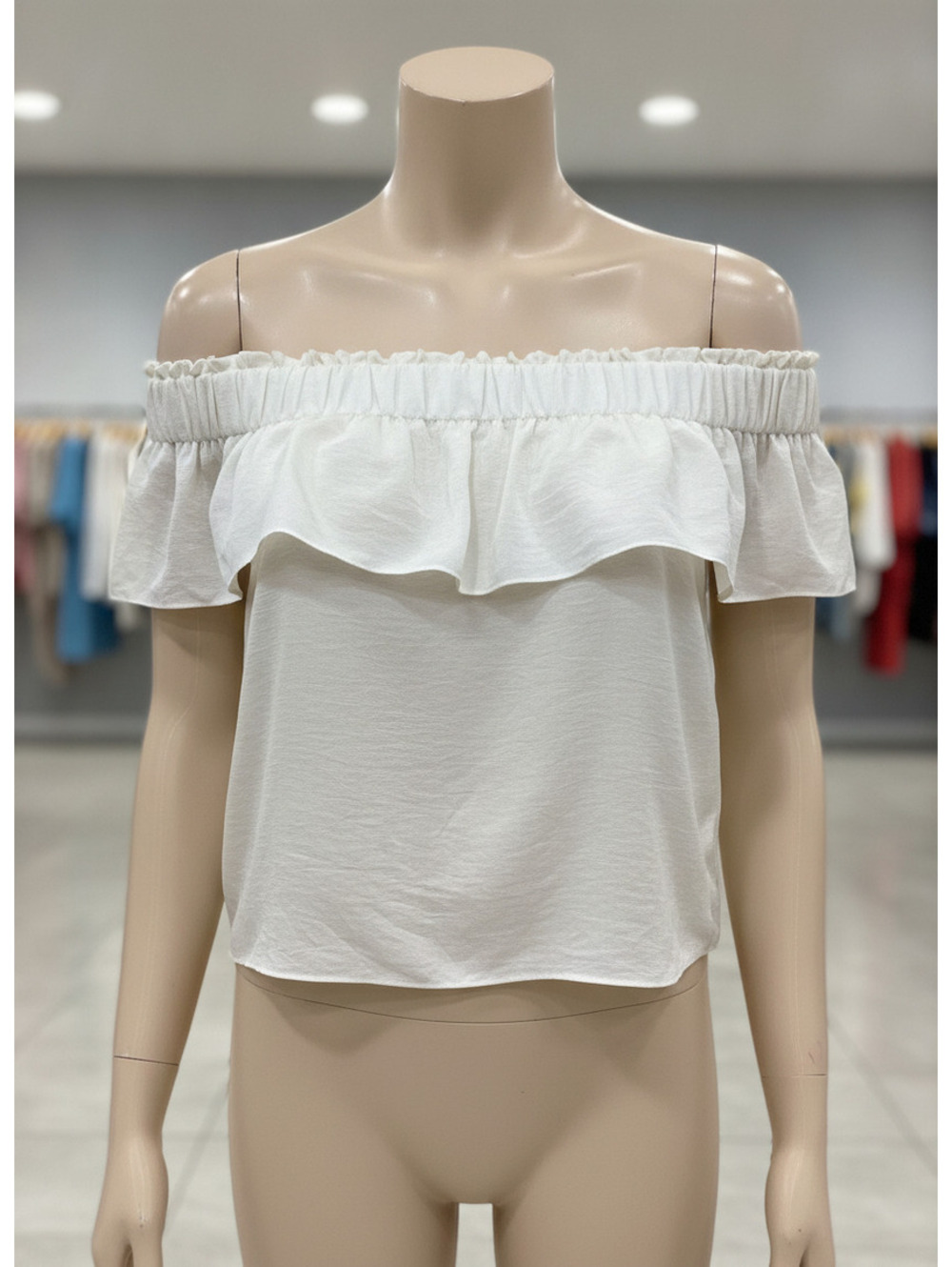 Express White Off Shoulder Ruffle Top Tube Blouse Women's L Layering